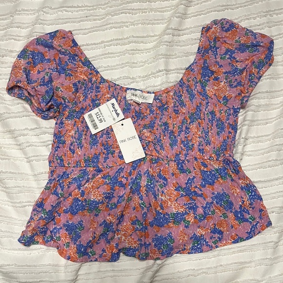 Pink Rose Tops - Floral short sleeve top